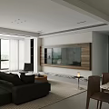 Bright Minimalist Modern Living Room With Panoramic Window And Cozy Large Sectional Sofa Set
