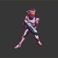 Futuristic Game Character In White And Orange Armor Holding Weapon In Combat Stance