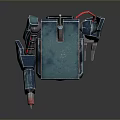 Teal Colored Robot Character With Mechanical Arm Red Cables Wheel Circular Camera And Metallic Texture