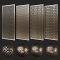Metallic Laser Cut Room Dividers With Geometric Patterns And Spherical Ornaments