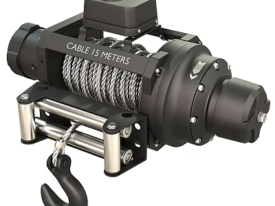 Heavy Duty Winch With 15 Meters Steel Cable And Metal Hook Structure 3d model