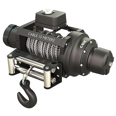 Heavy Duty Winch With 15 Meters Steel Cable And Metal Hook Structure 3d model