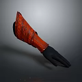 Red Ornate Weapon Vambrace With Intricate Patterns And Black Combat Glove