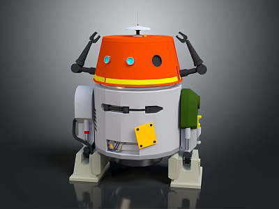 Smart Machine With Orange Top White Body Black Arms Green Component And Yellow Panel 3d model