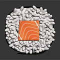 Delicious Sushi Roll Wrapped in Green Nori with White Rice and Orange Salmon Topping