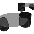 Modern Textured Glass Coffee Table with Black Marble Base and Round Design