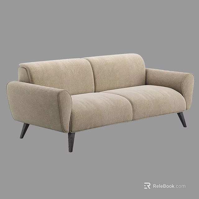 Modern Beige Fabric Two-Seater Sofa With Black Legs And Comfortable Design 3d model 