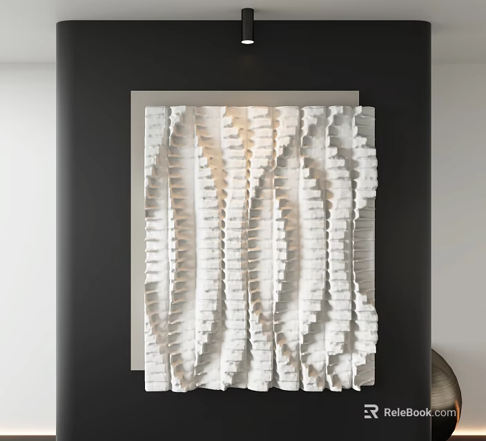 White Textured Abstract Painting With Wave Pattern And Modern Interior Design 3d model