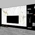 Modern TV Wall Design With Gray Cabinets Black Panel And Marble Countertop