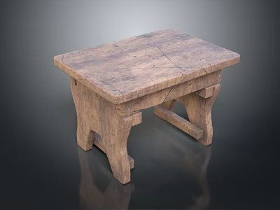 Rustic Wooden Stool With Natural Wood Grain And Sturdy Leg Design 3d model