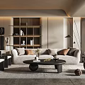 Modern Living Room Interior With Sofa Coffee Table Bookshelf And Decor Elements