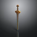 Elegant Mythical Sword With Ornate Golden Hilt Intricate Craftsmanship Sharp Blade And Metallic Finish