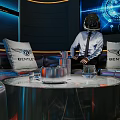 Modern KTV Interior Design With Neon Lights Large Screen And Leather Sofa Seats
