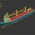 Colorful Cargo Ship With Blue Hull Red Deck And Yellow Cranes