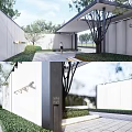 Modern Garden Landscape Design With Greenery White Walls Pathway And Architecture