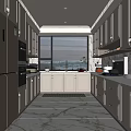 Modern Kitchen Interior Design With Light Gray Cabinets Marble Countertops And Large Window 3d model