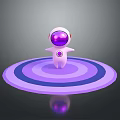 3D Game Movie Character With White Body Purple Helmet Standing On Purple Blue Concentric Circle Platform