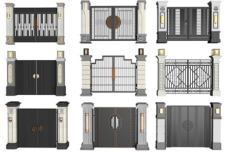 New Chinese Courtyard Door Villa Door Double Door Iron Door 3d model