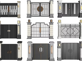 New Chinese Courtyard Door Villa Door Double Door Iron Door 3d model