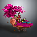 Commercial Equipment Display On Floating Island With Pink Tree And Rocks