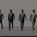 Four Men Walking In Different Colored Formal Suits Against Gray Background 3d model