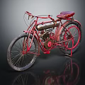 Vintage Red Bicycle With Classic Metal Frame Leather Seat And Rustic Wheels Design