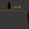 Rustic Wooden Table With Gray Cloth Bottle And Colorful Box On Top