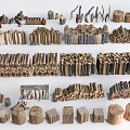 Courtyard Garden Display With Stacked Wood Piles And Various Wooden Log Arrangements
