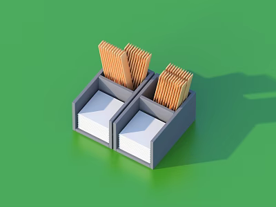 Essential Daily Living Supplies In Gray Storage Boxes With Tissues And Chopsticks 3d model