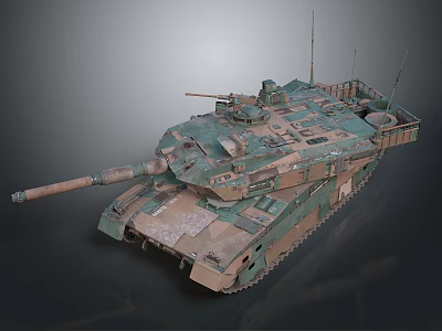 Armored Military Tank with Camouflage Paint Long Cannon Tracks and Turret 3d model