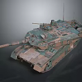 Armored Military Tank with Camouflage Paint Long Cannon Tracks and Turret