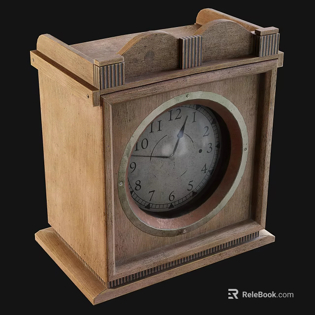 Vintage Wooden Table Clock With Round Dial And Decorative Case Design 3d model 