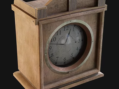 Vintage Wooden Table Clock With Round Dial And Decorative Case Design 3d model