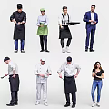 Group of Restaurant Staff Including Chefs Waiters and Manager in Professional Uniforms Standing Together