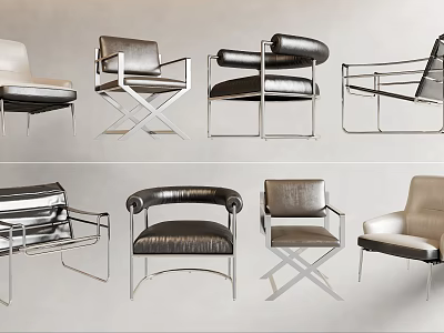 Sleek Modern Leisure Chairs With Metal Frames And Leather Seats In Various Styles 3d model