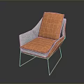 Modern Dining Chair With Brown Leather Seat And Red Metal Frame