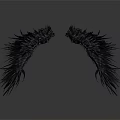 Black Bird With Symmetrical Feathery Wings On White Background And Reflection
