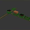 Detailed miniature model train track with orange and black carriages on metal rails