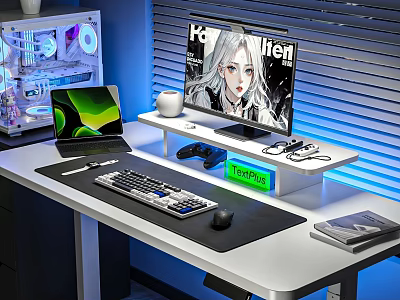 Modern Gaming Computer Setup With RGB Lighting Monitor Keyboard Mouse And Game Controller On Desk 3d model