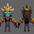 3D Fantasy Monster Character Design With Golden Armor Spikes And Glowing Green Eyes