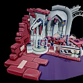 Vibrant Cartoon Scene With Mechanical Structures Red Bricks Purple Ground And White Machinery