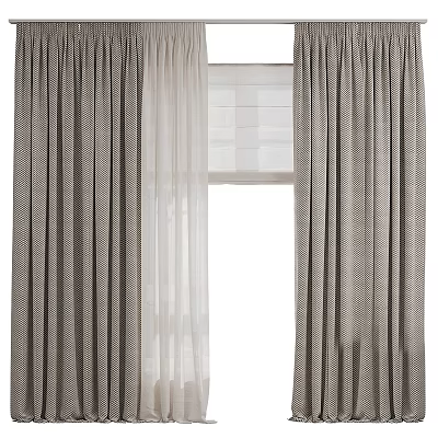 Gray Textured Curtains With Sheer White Panels For Home Window Decor 3d model