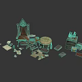 Architectural Scattered Model Pieces With Wooden Chair Books Boxes And Round Stool