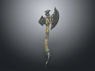 Ornate Decorative Axe With Winged Head And Carved Handle Details 3d model