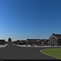 Scenic Ancient Architecture Complex With Street Pine Tree People Walking Under Cloudy Sky