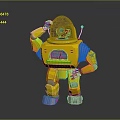 Yellow Mechanical Robot With Transparent Dome Head Green Digital Display And Gray Joint Parts
