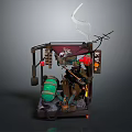 Traditional Street Tea Stall With Red Lanterns Green Barrel And Decorative Flags