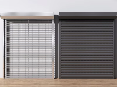 Modern Roller Shutters With Silver Mesh And Dark Gray Panel In White Wall Room 3d model