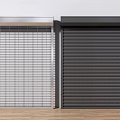 Modern Roller Shutters With Silver Mesh And Dark Gray Panel In White Wall Room 3d model
