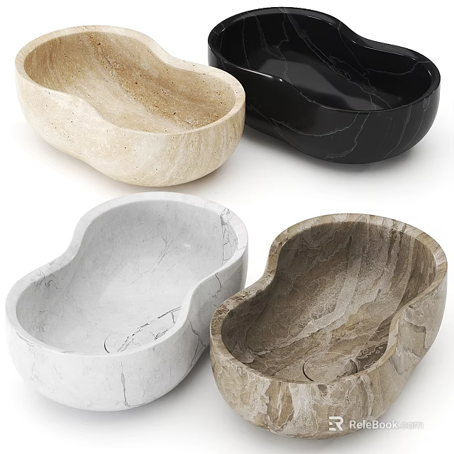 Natural Stone Washbasins With Different Colors And Unique Textures For Bathroom Decor 3d model 